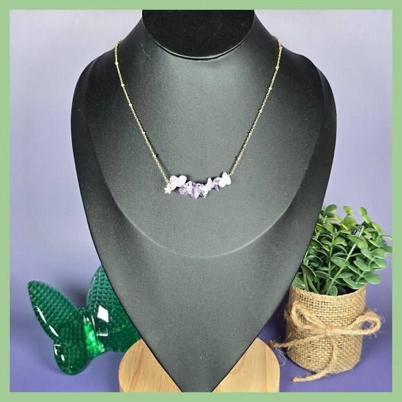 2/$15 February Purple Stone Chip Necklace With Star Charm (NWOT) - Picture 1 of 5